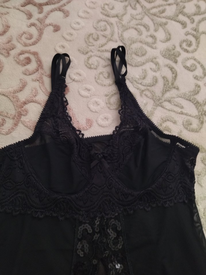 Nakışlı Siyah Midi Uzunlukta Kadın Gecelik - Görsel 2