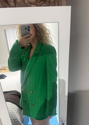 s Beden Düğmeli Yeşil Kadın Blazer Ceket