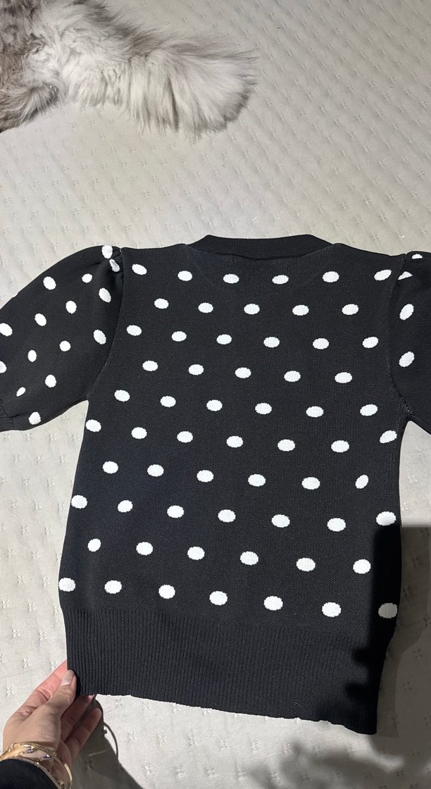 Siyah Beyaz Puantiyeli Kadın Kazak - Görsel 3