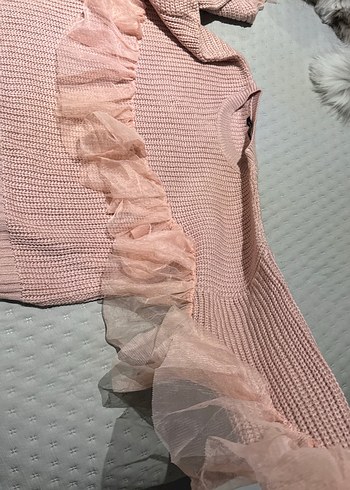 Pembe Ruffles Detaylı Triko Kadın Kazak - Görsel 2