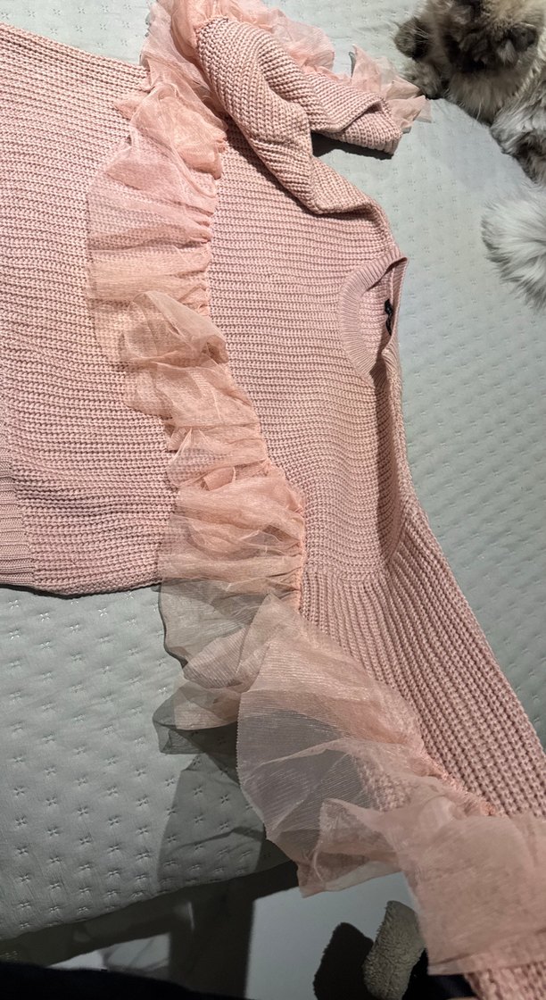 Pembe Ruffles Detaylı Triko Kadın Kazak - Görsel 2