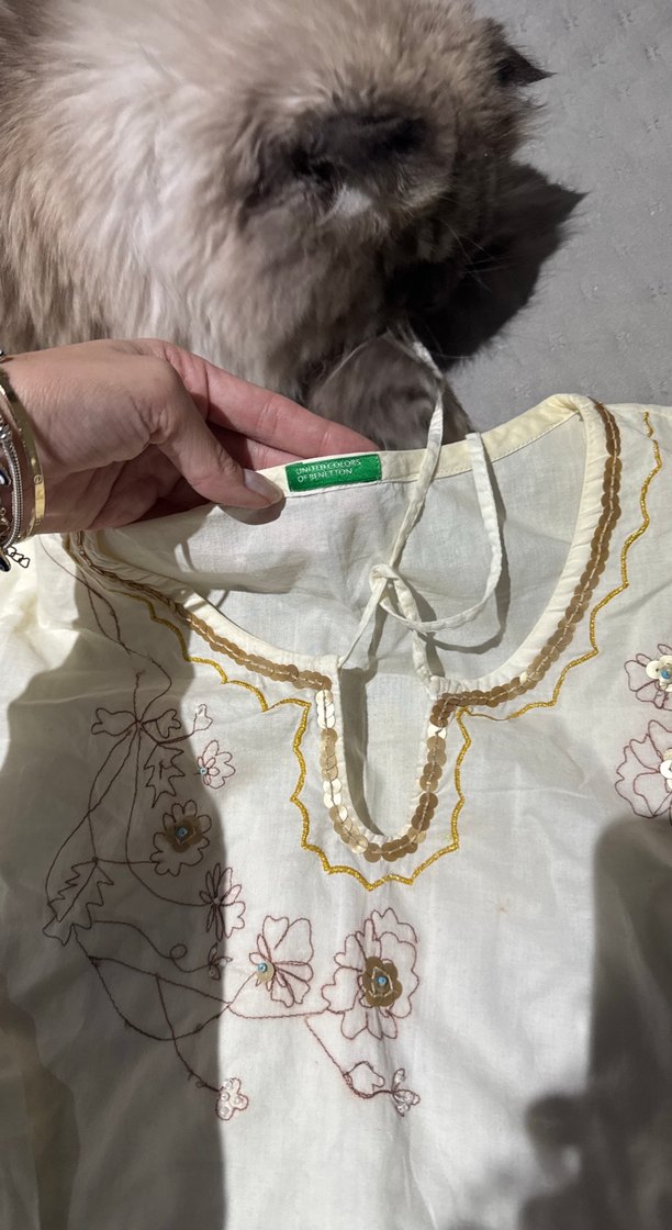 Nakışlı ve Boncuklu Bohem Kadın Bluz - Görsel 2