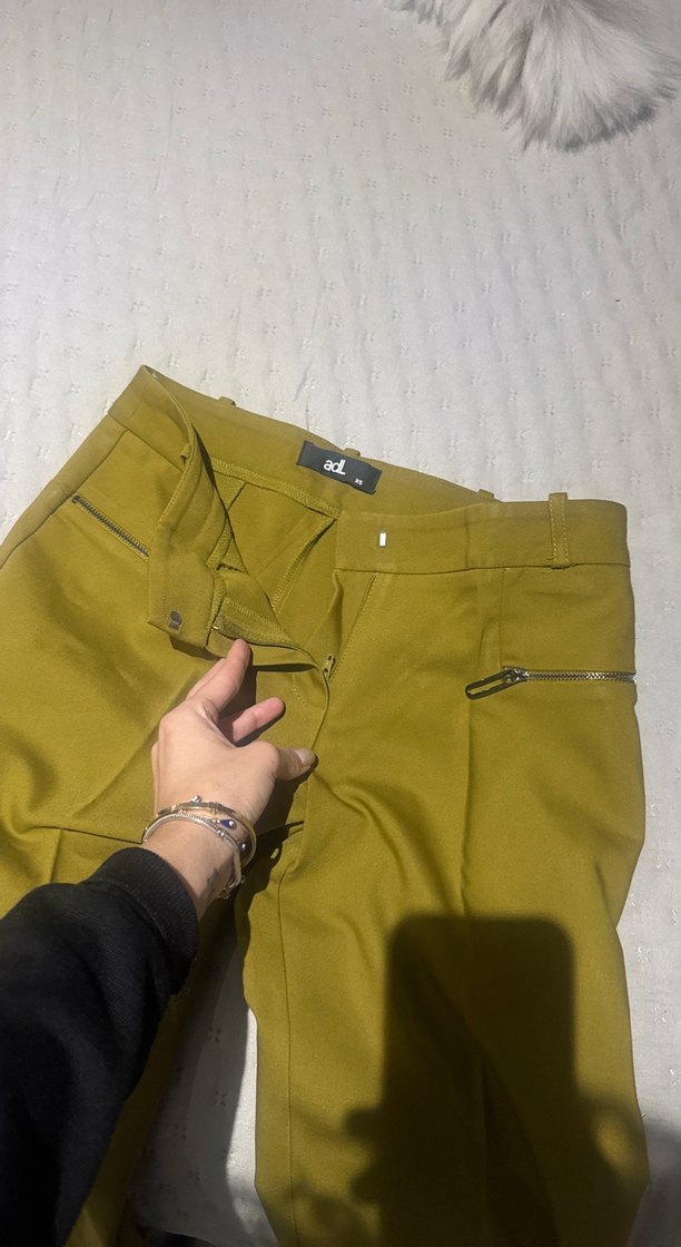 Sarı Kadın Midi Kumaş Pantolon - Görsel 3