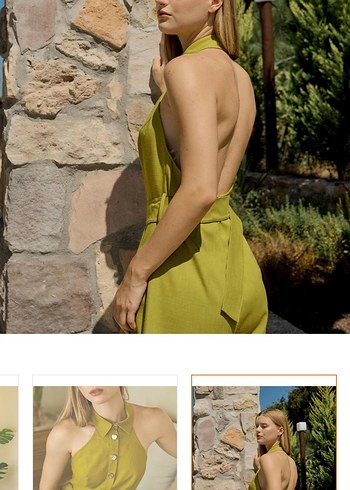 Sarı Düğmeli Kısa Kadın Tulum - Görsel 3