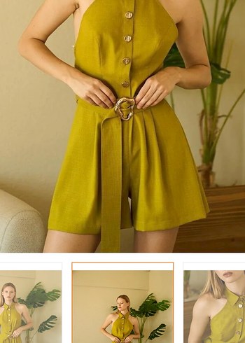 Sarı Düğmeli Kısa Kadın Tulum - Görsel 2