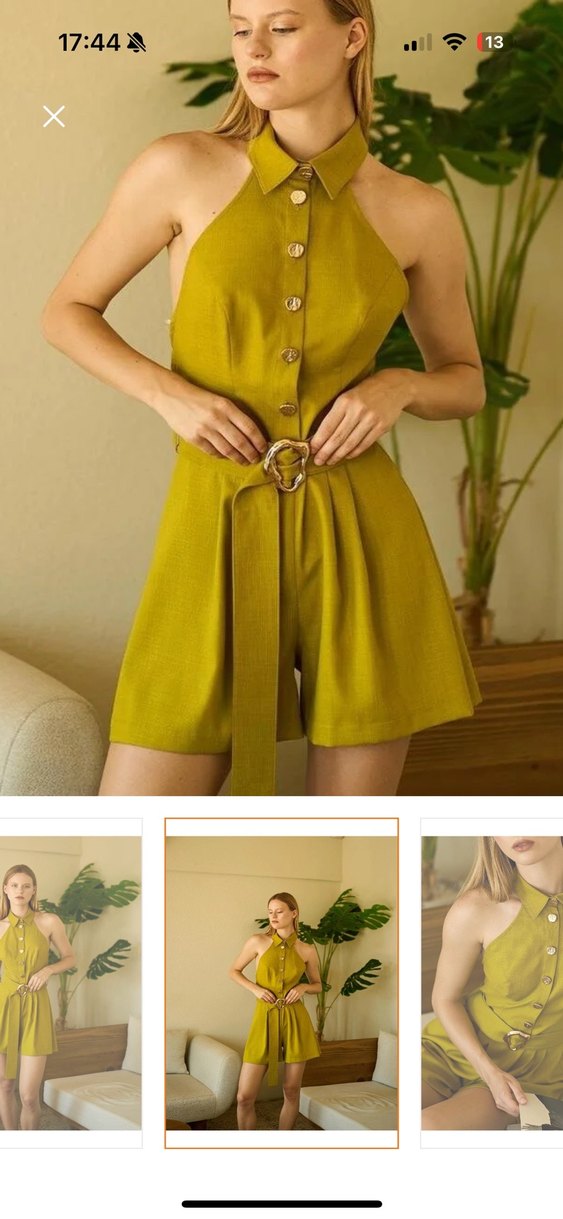 Sarı Düğmeli Kısa Kadın Tulum - Görsel 2