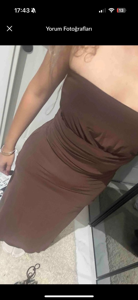 Kahverengi Straplez Uzun Elbise - Görsel 4