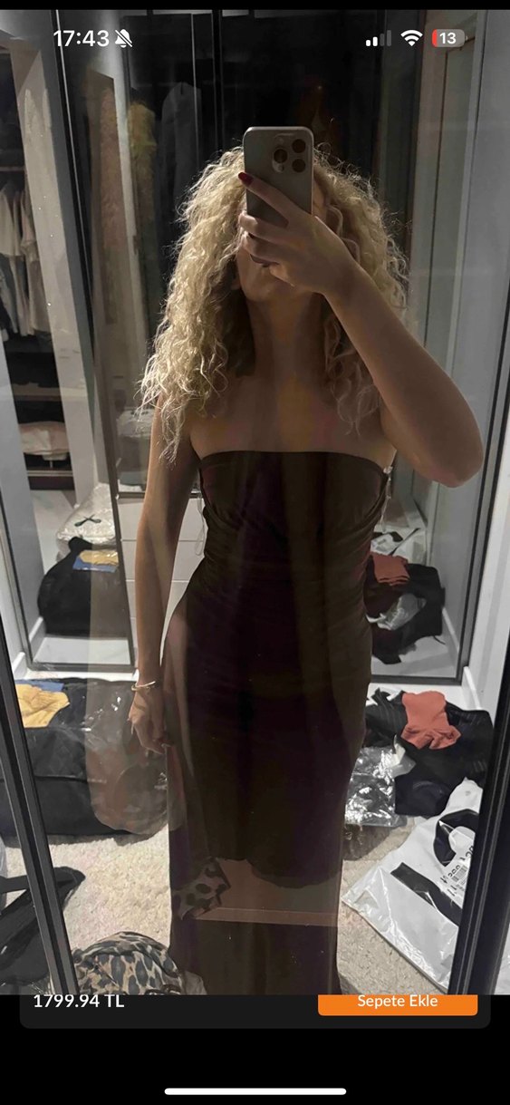 Kahverengi Straplez Uzun Elbise - Görsel 2