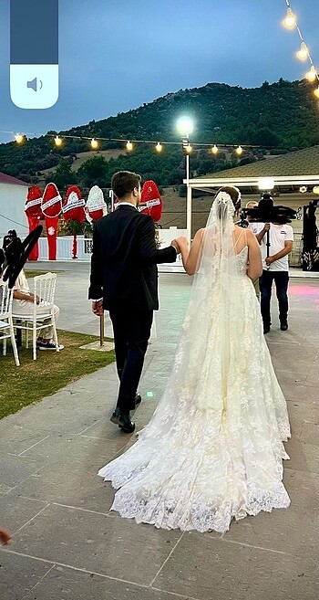 40 Beden beyaz Renk Aysira Dantel Gelinlik + taç + duvak + tarlatan
