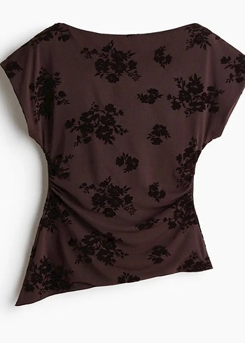 H&M Koyu Kahverengi Cicekli Dokumlu Bluz