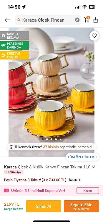 Karaca Çiçek 6 Kişilik Kahve Fincanı Takımı