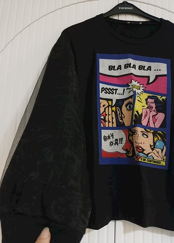 Siyah Baskılı Uzun Kollu Sweatshirt - Görsel 2