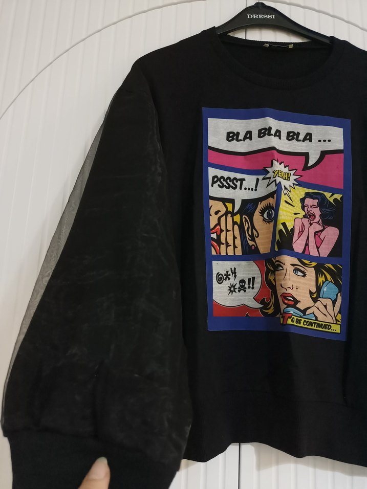 Siyah Baskılı Uzun Kollu Sweatshirt - Görsel 2