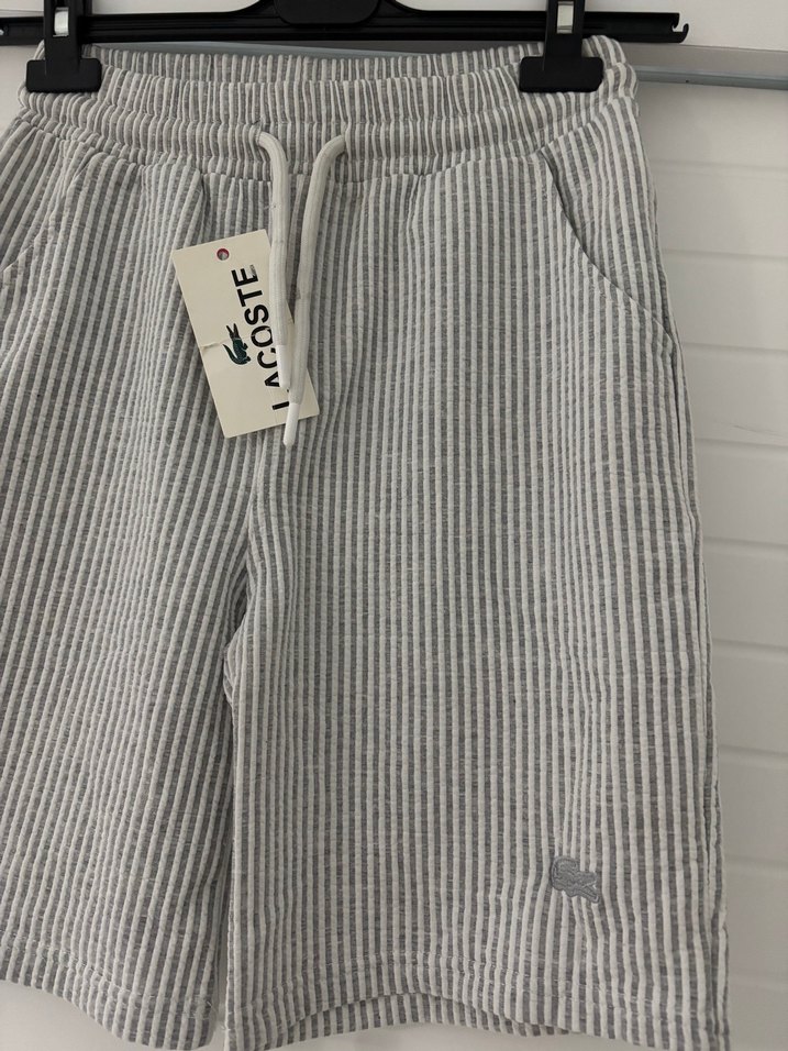 Lacoste Gri Çizgili Keten Şort - Görsel 2