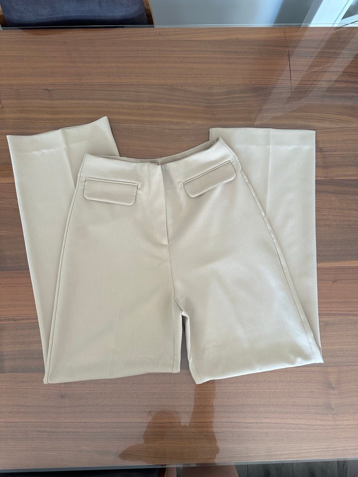 Bej Kadın Normal Kesim Kumaş Pantolon - Görsel 3