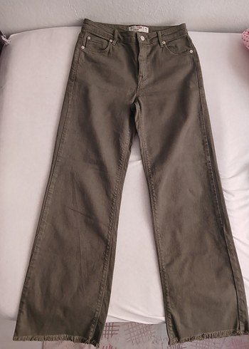 Mudo Haki Yuksek Bel Genis Paca Jean