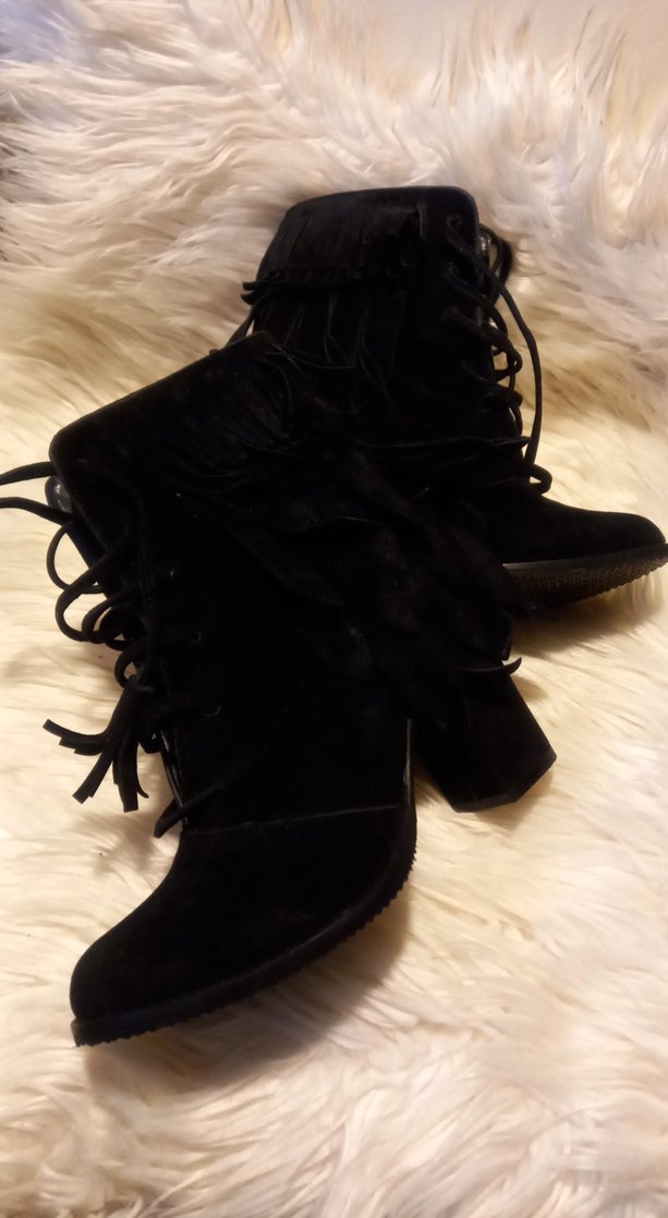 Siyah Süet Püsküllü Yüksek Topuklu Bot - Görsel 3