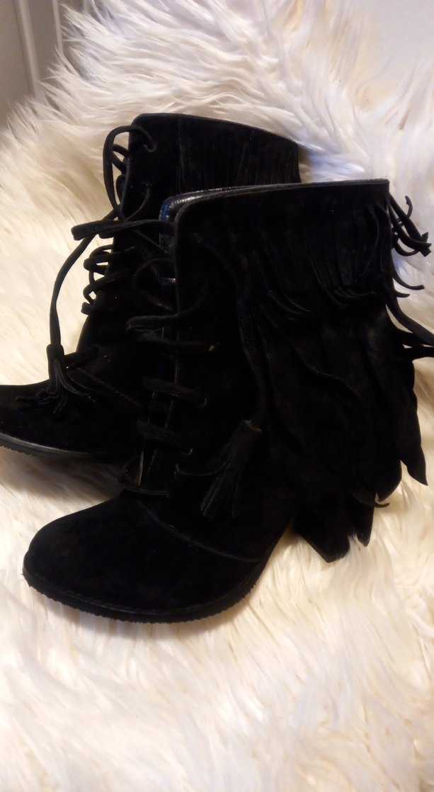 Siyah Süet Püsküllü Yüksek Topuklu Bot - Görsel 4