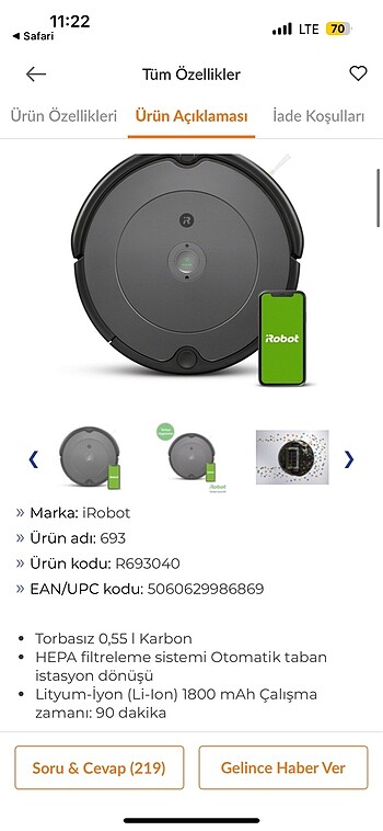  Beden Renk İ robot roomba robot süpürge