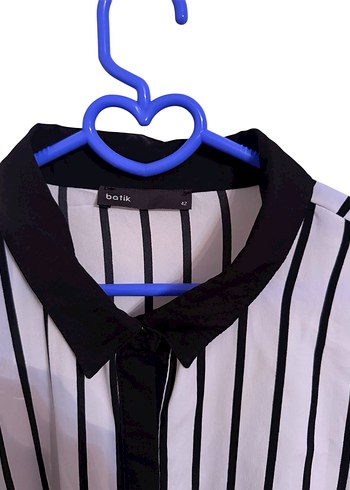 Siyah beyaz Çizgili Uzun Kollu Kadın Gömlek - Görsel 4