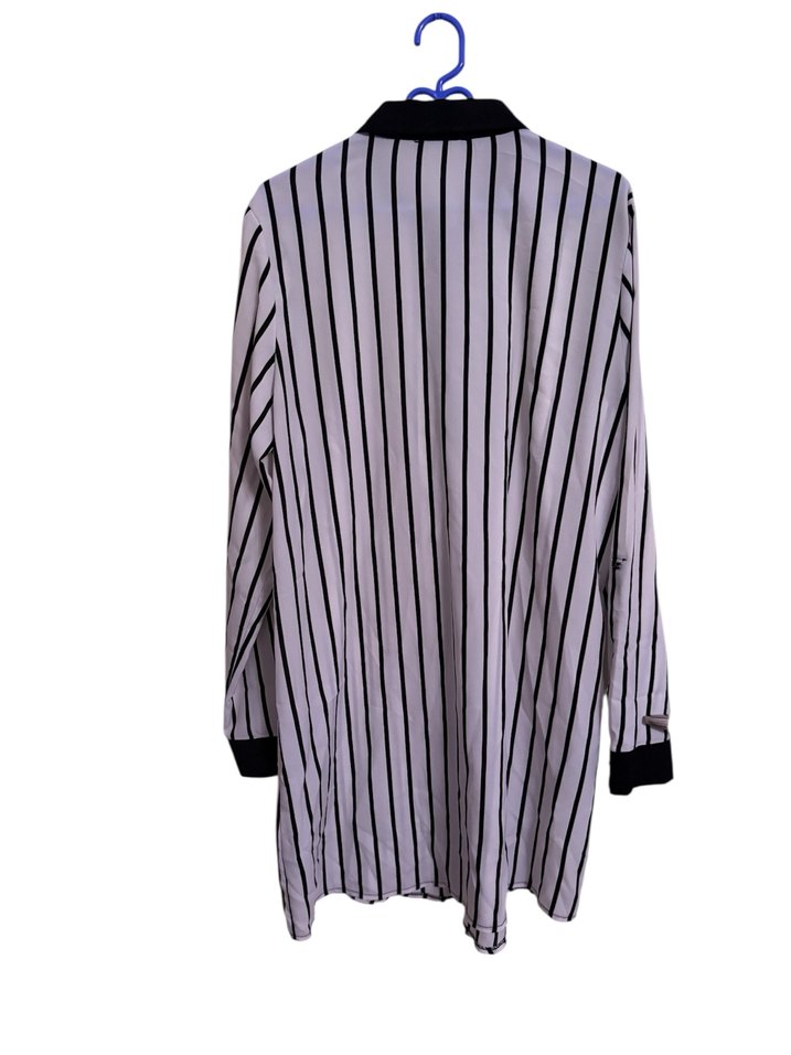 Siyah beyaz Çizgili Uzun Kollu Kadın Gömlek - Görsel 5