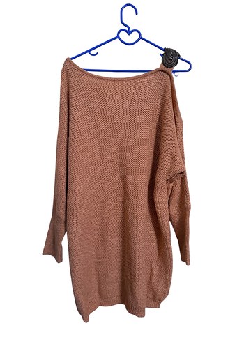 Nakışlı Kahverengi Uzun Triko Kadın Kazak - Görsel 3