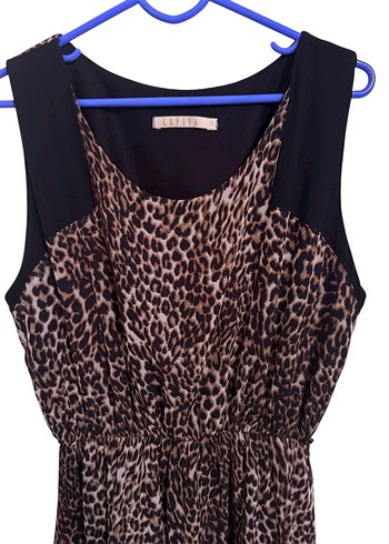 Leoparlı kahverengi Uzun Kadın Elbise - Görsel 3