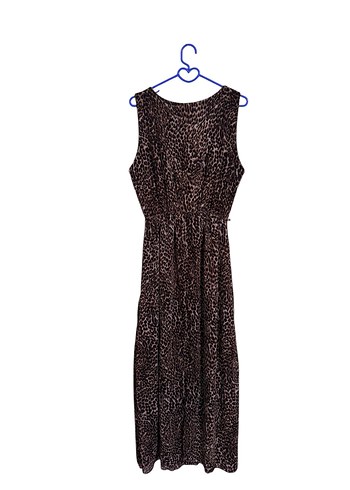 Leoparlı kahverengi Uzun Kadın Elbise - Görsel 2