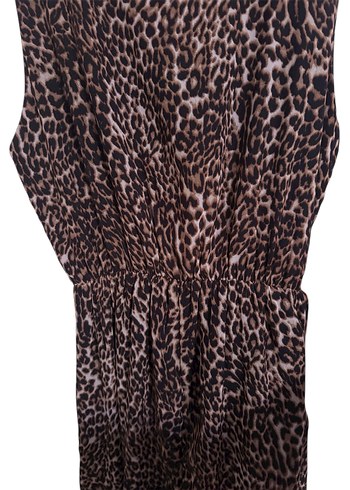 Leoparlı kahverengi Uzun Kadın Elbise - Görsel 4