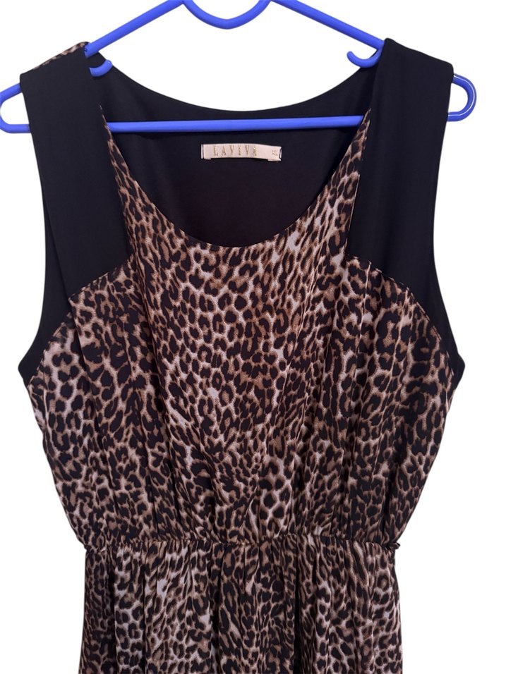 Leoparlı kahverengi  Uzun Kadın Elbise - Görsel 3