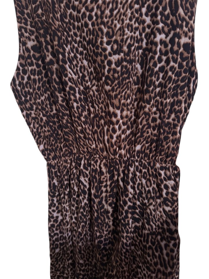 Leoparlı kahverengi  Uzun Kadın Elbise - Görsel 4