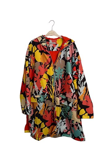 Renkli Baskılı Kadın Uzun trenchcoat - Görsel 2