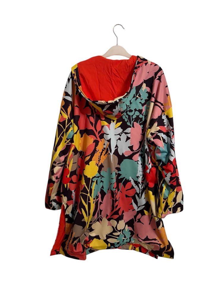 Renkli Baskılı Kadın Uzun trenchcoat - Görsel 3