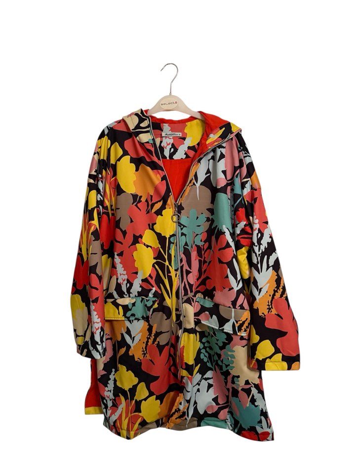 Renkli Baskılı Kadın Uzun trenchcoat - Görsel 2