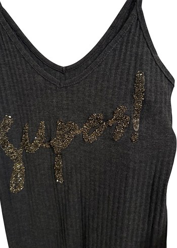 Gri Nakışlı İnce Askılı kısa Elbise - Görsel 2