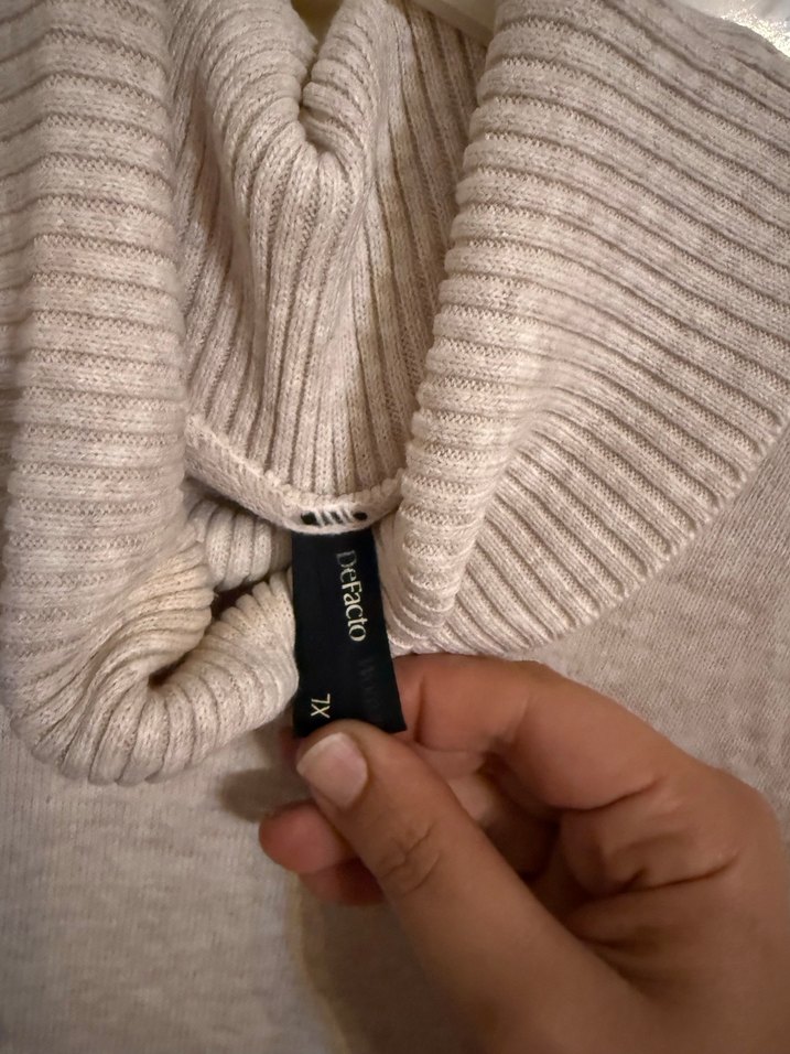 Bej Kolsuz Uzun Triko Kadın Süveter - Görsel 3