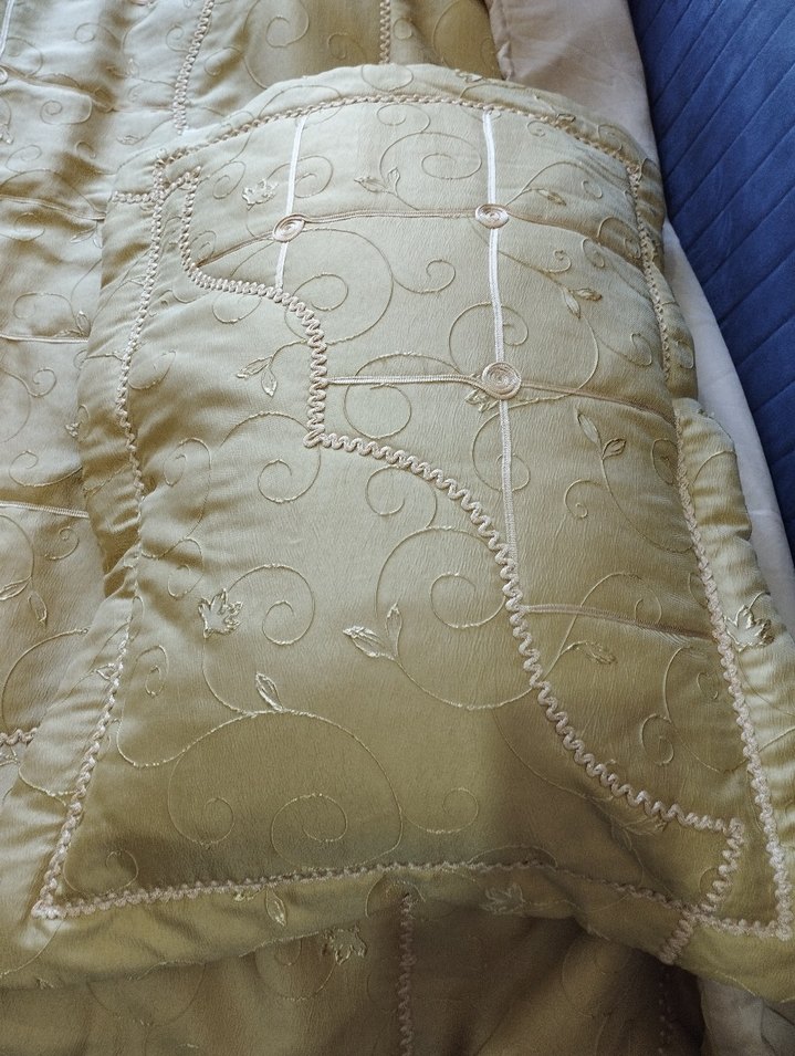 Bej İşlemeli Parlak Yatak Örtüsü - Görsel 2