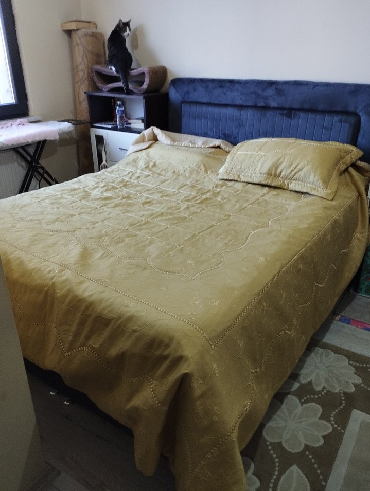 Bej İşlemeli Parlak Yatak Örtüsü - Görsel 4