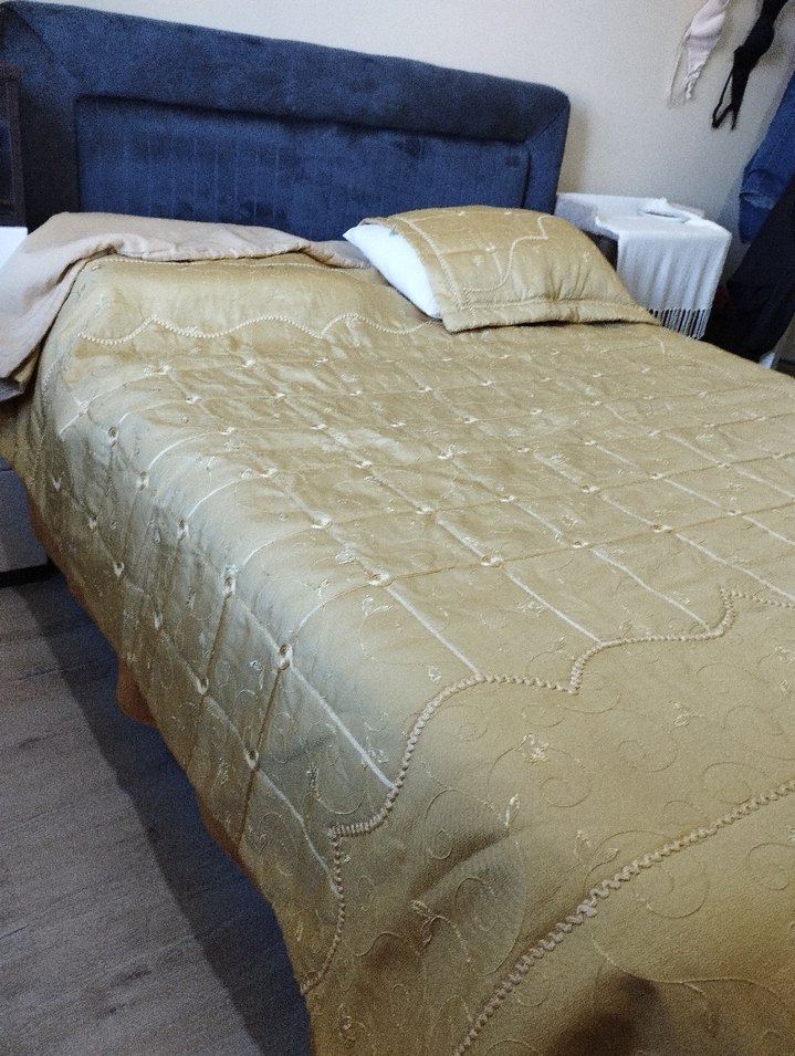 Bej İşlemeli Parlak Yatak Örtüsü - Görsel 5