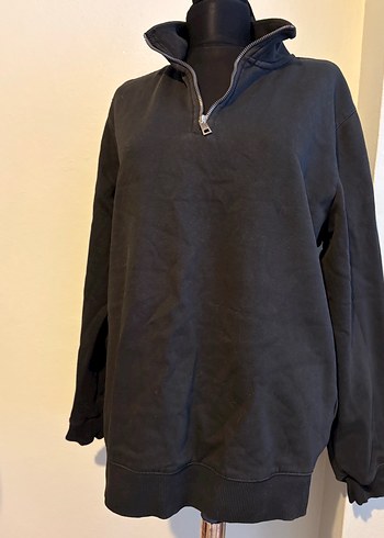 Koton Siyah Yarim Fermuarli Rahat Sweatshirt