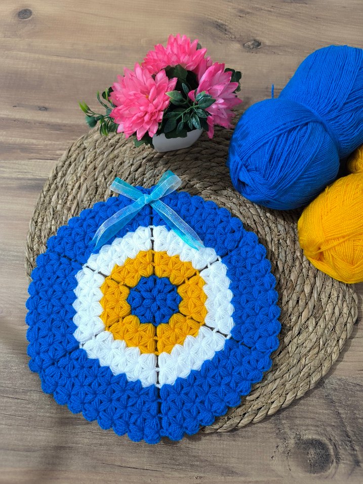 Bohem Örgü Nazar Boncuğu Motifli Banyo lifi - Görsel 3