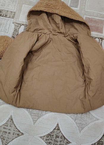 HelloBaby Bej çift taraflı Kapüşonlu Peluş Kaban