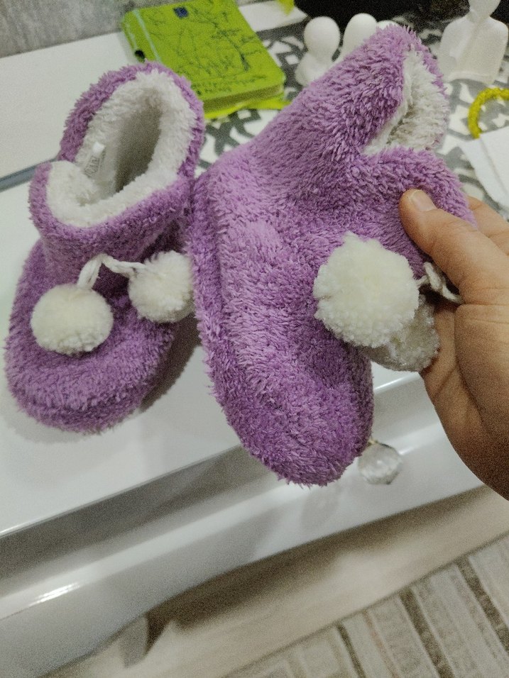 Mor Renkli Kız Çocuk Triko Sıcak Ev Terliği - Görsel 2