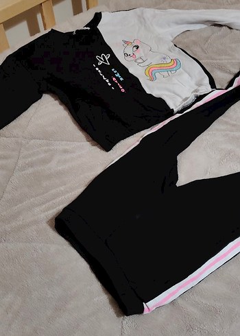 Kız Çocuk Siyah Pamuklu Uzun Kollu eşofman - Görsel 2