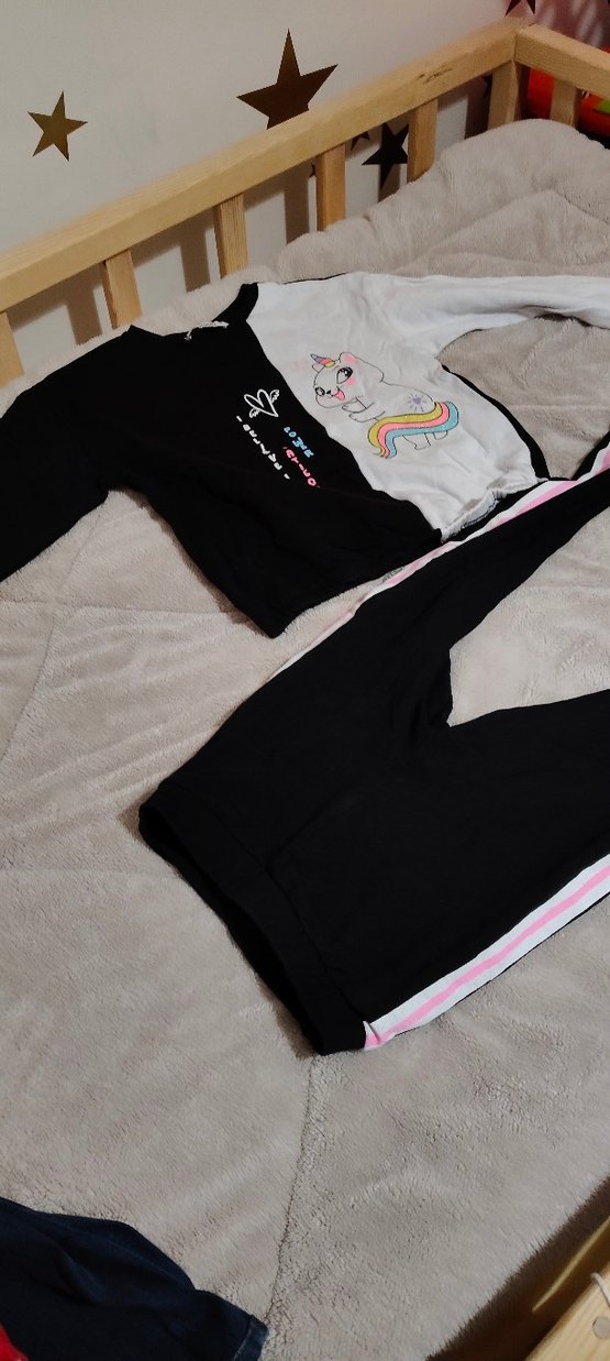 Kız Çocuk Siyah Pamuklu Uzun Kollu eşofman - Görsel 2