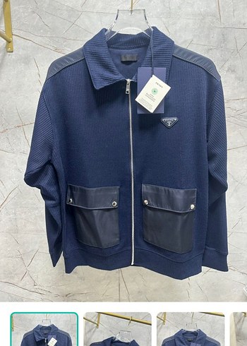 Prada Lacivert Prada Fermuarli Triko Ceket