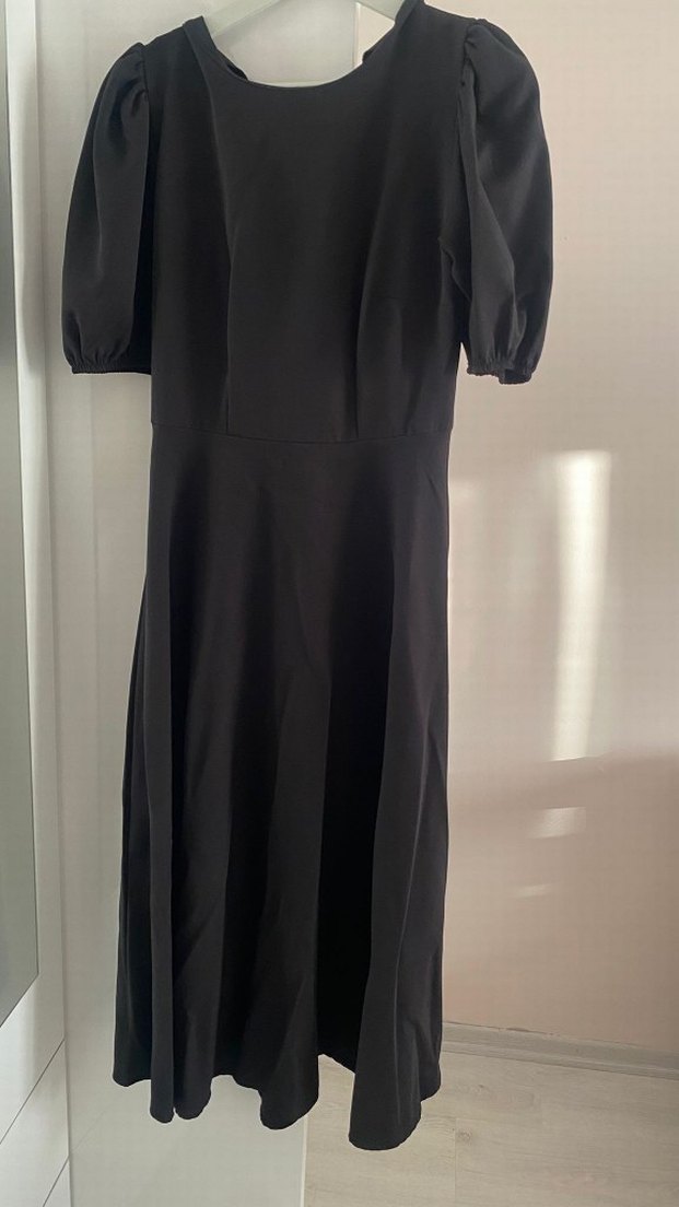 Siyah Midi Kadın Elbise Drapeli - Görsel 2