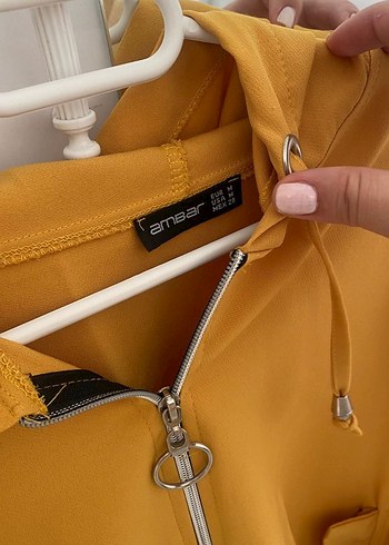 Sarı Kadın Fermuarlı Rahat Ceket - Görsel 3