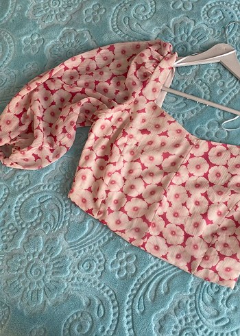 LCW Pembe Desenli Kısa Bluz crop - Görsel 7