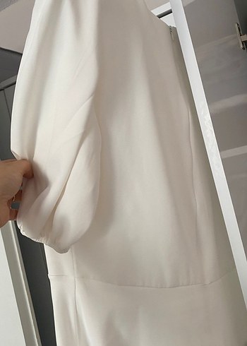 Beyaz Midi Drapeli Elbise - Görsel 3